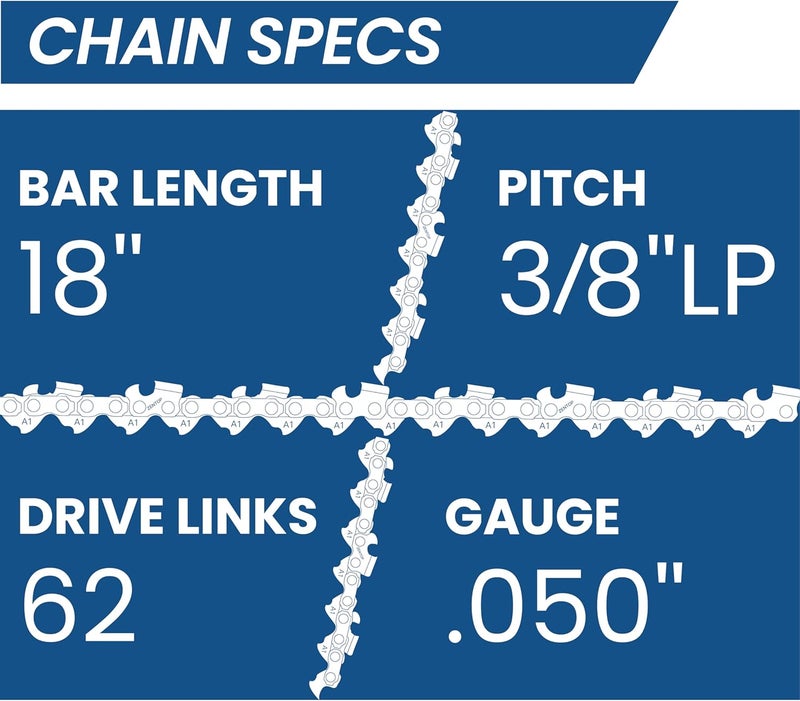 Zentop Carbide Chainsaw Chain 18 Inch, 3/8" LP Pitch, .050" Gauge, 62 Drive Links, Fits Poulan 4018, 4218, Echo CS-3400, CS-3450 and More, 1 Chain - Image 4